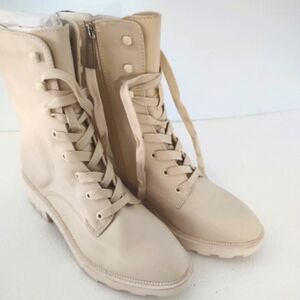 Dolce Vita Women's Lottie Clear Cream Combat Boots Lace-Up Boots Size 7.5